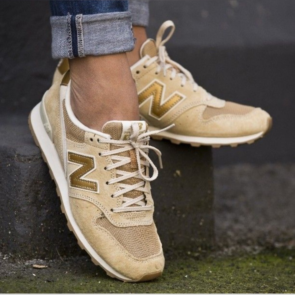 New Balance Women's Beige and Gold Sneakers